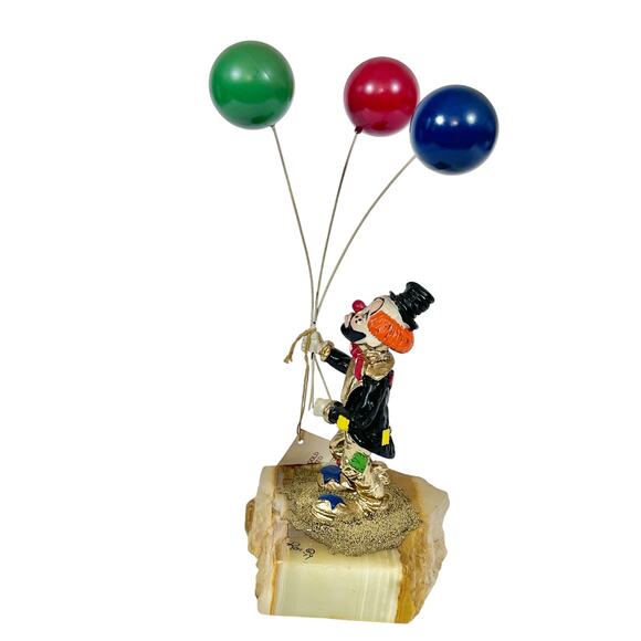 Ron Lee Clown with Balloons Figurine Gold Onyx Hand Painted Signed 1979 Early - Picture 2 of 16
